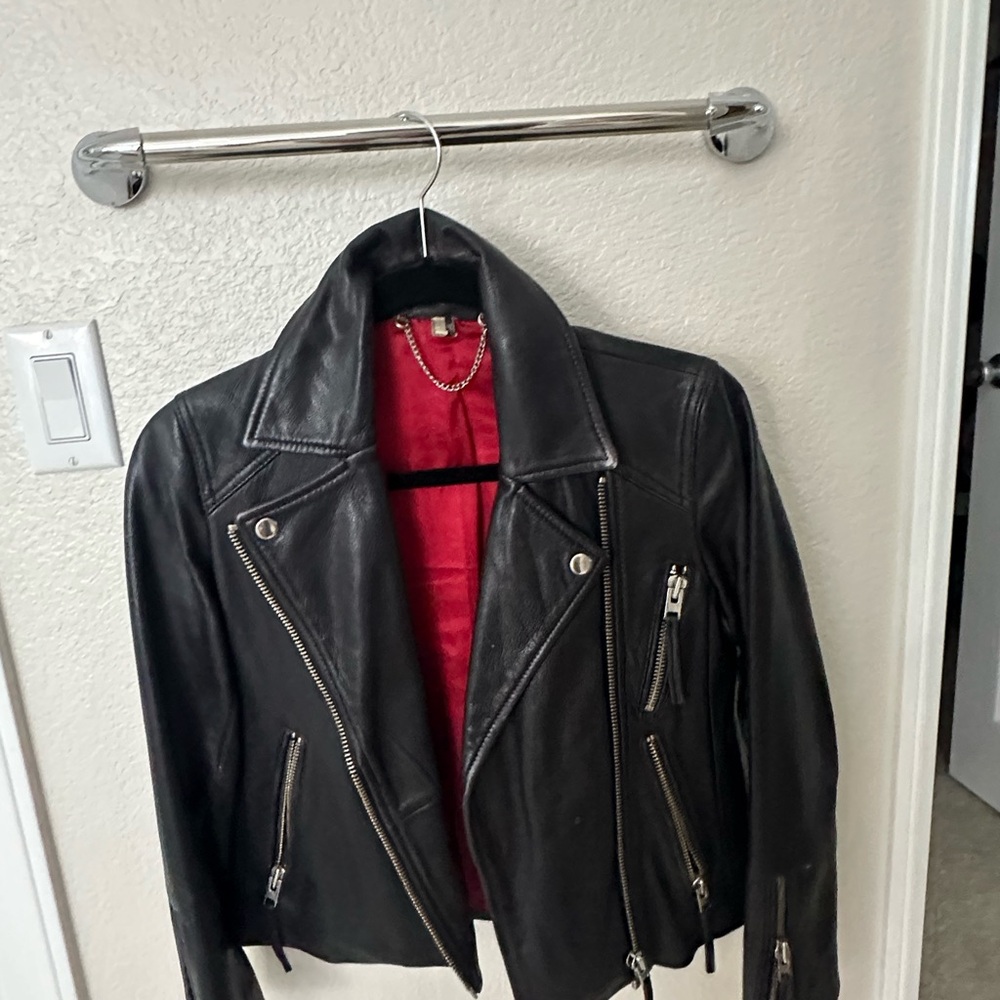 Topshop Genuine Leather Moto Jacket | Black | US 4 |